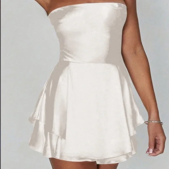 Solid Backless Lace Up Tube Fit Mini Dress - Picture 2 of 5